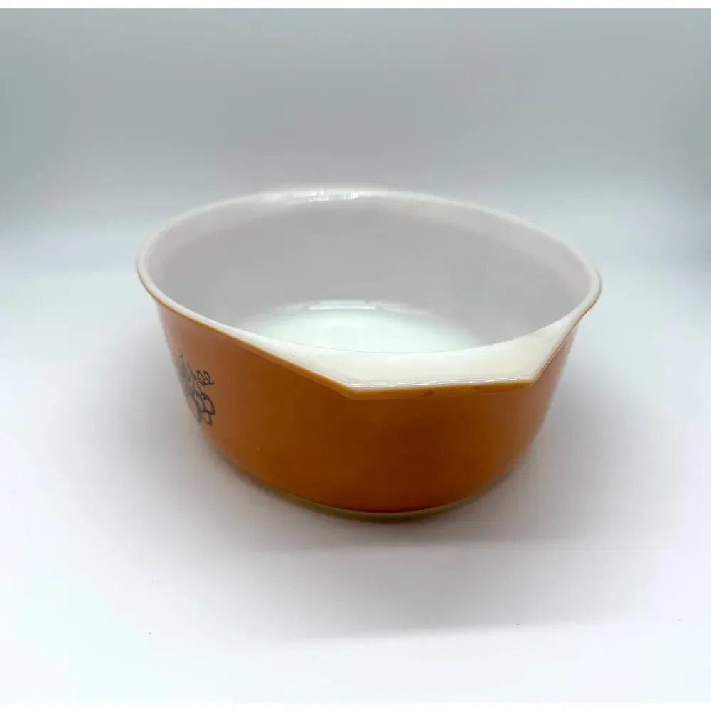 Vintage Pyrex 045 2.5 Qt Oval Casserole Dish Brown Orange Harvest Fruit USA